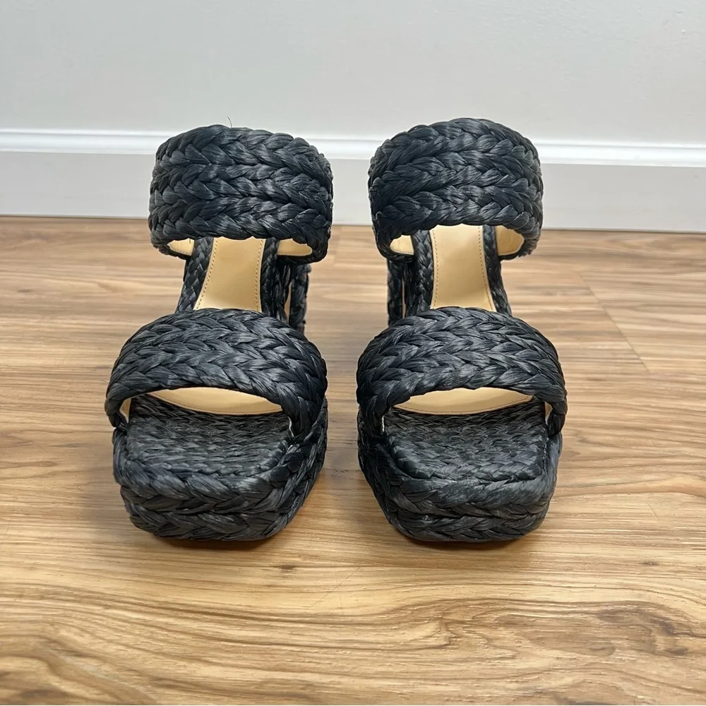 Bottega Veneta Woven Straw 120mm Platform Sandals Black Women's EU 40 / US 10